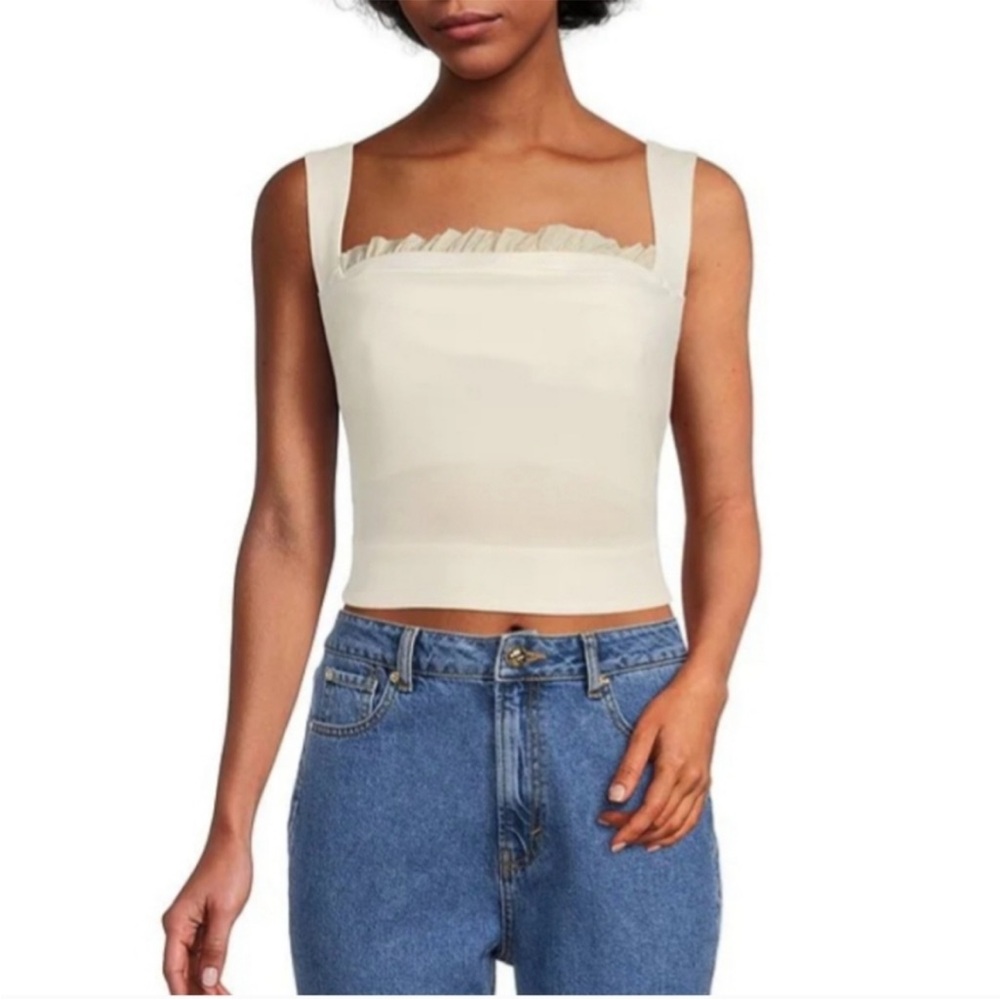 ANTONIO MELANI Cream Square-Neck Crop Tank with Ruffle Trim